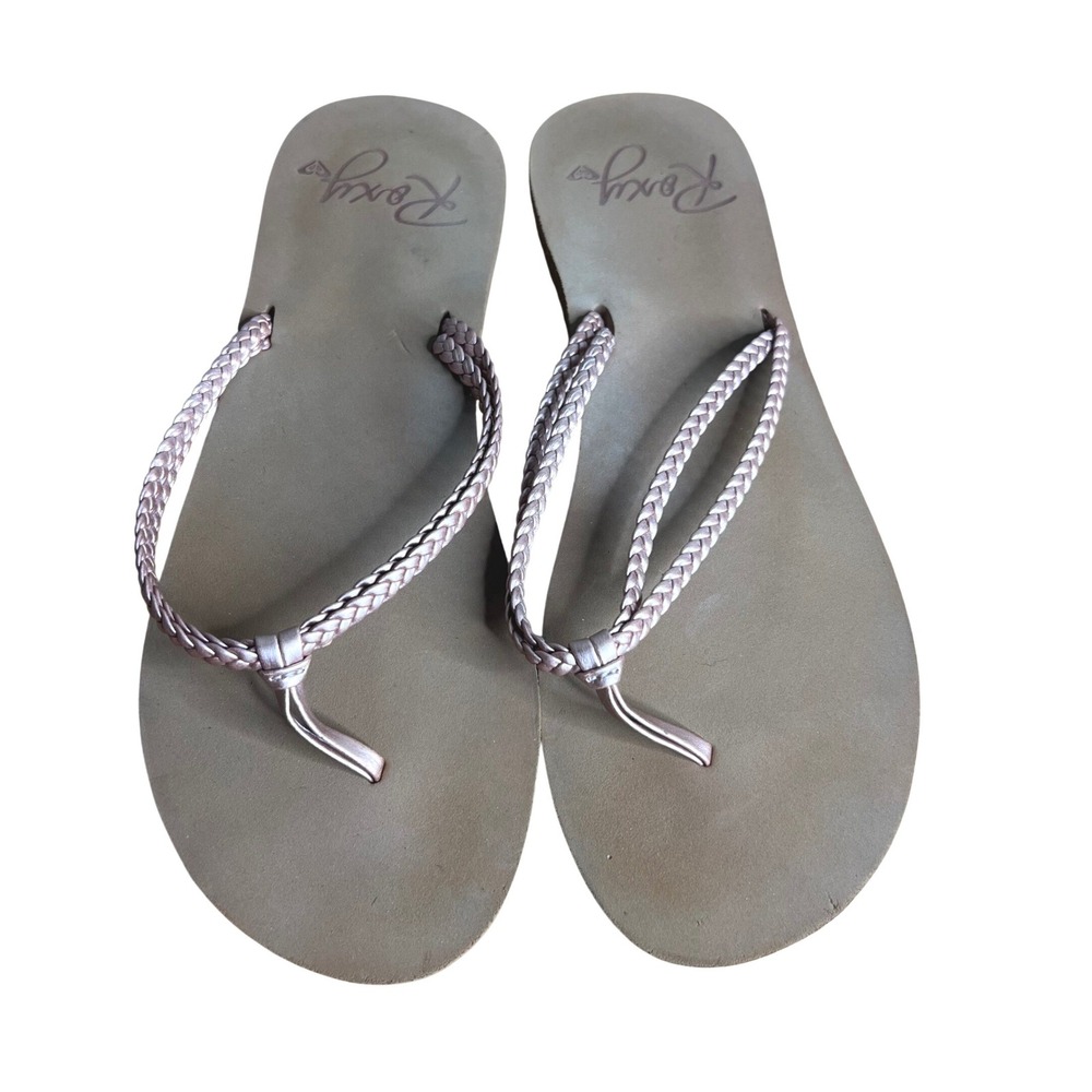 Roxy Flip Flops Thongs Womens Size 9 Rose Gold Braided Metallic Sandal Casual